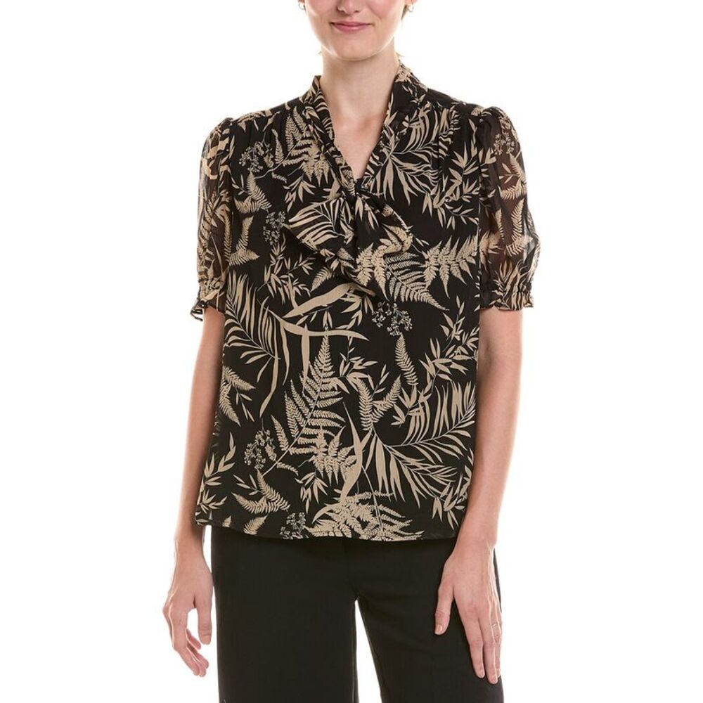 Jones New York Womens Tie Neck Puff Sleeve Blouse, Black